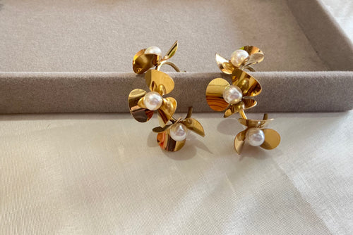 Bold Bloom Pearl Drop Earrings